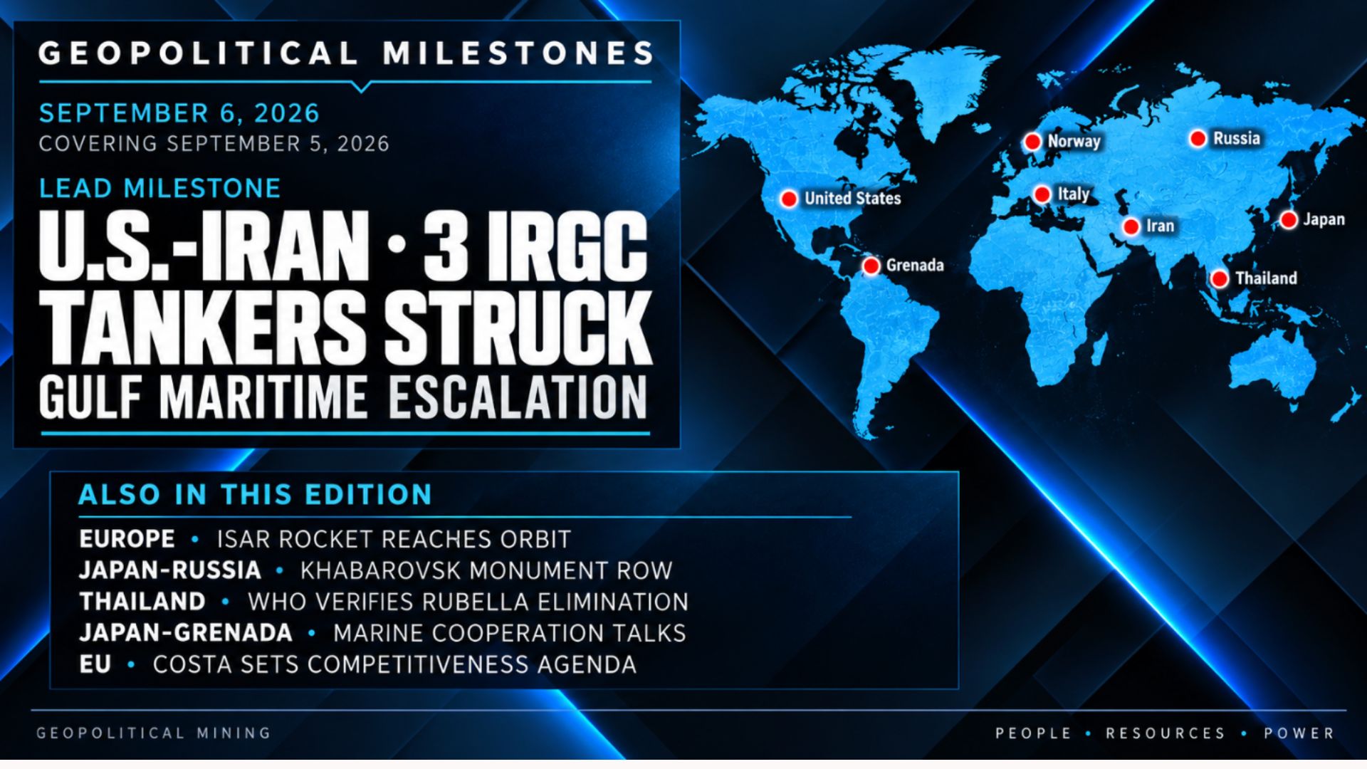 U.S.-Iran Tanker Strikes, Europe’s Orbital Launch and Japan-Russia Tensions