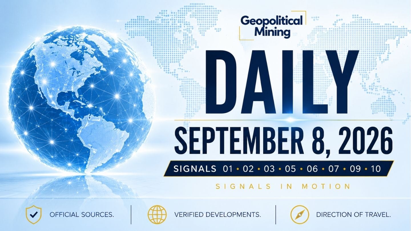 Geopolitical Mining Daily for September 8, 2026, led by the Asiamet KSK copper sale to Norin moving toward completion in Indonesia.